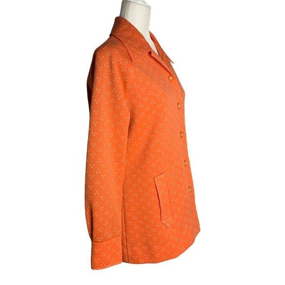 Vintage 70s Catalina Double Knit Leisure Pant Suit M Orange Bellbottoms Polyeste - Picture 3 of 10